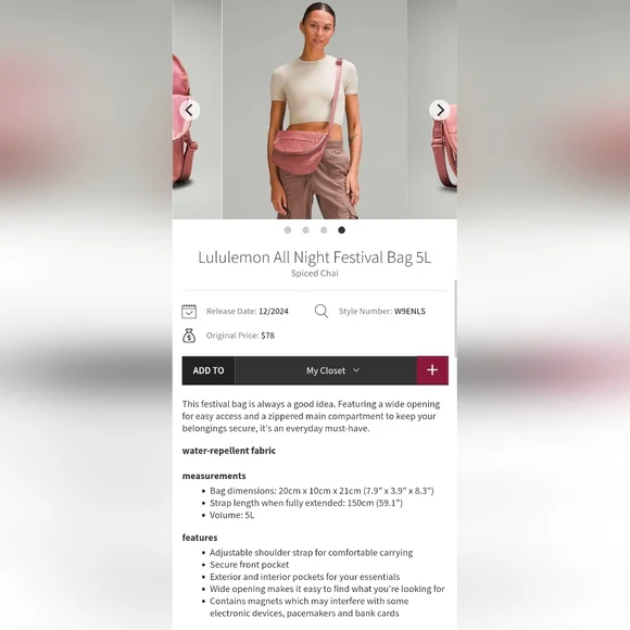 NWT Lululemon All Night Festival Bag, 5L - Picture 10 of 13